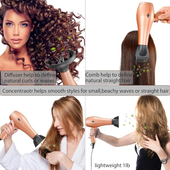 NITION Ceramic Hair Dryer with Diffuser Ionic Blow Dryer Quick Drying 1875 Watt - Picture 4 of 7